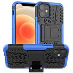 For iPhone 12 mini Tire Texture Shockproof TPU + PC Protective Case with Holder(Blue)