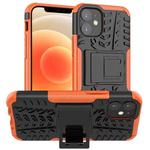 For iPhone 12 mini Tire Texture Shockproof TPU + PC Protective Case with Holder(Orange)