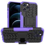 For iPhone 12 Pro Max Tire Texture Shockproof TPU + PC Protective Case with Holder(Purple)