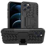 For iPhone 12 Pro Max Tire Texture Shockproof TPU + PC Protective Case with Holder(Black)