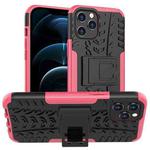 For iPhone 12 Pro Max Tire Texture Shockproof TPU + PC Protective Case with Holder(Rose Red)