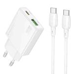 BOROFONE BN24 PD 20W USB, Type-C Charger with 1m Type-C to Type-C Cable Set, Plug Type:EU Plug(White)