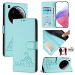 For Xiaomi 15 Ultra Cat Rat Embossed Pattern RFID Leather Phone Case with Lanyard(Mint Green)