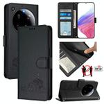 For Xiaomi 15 Ultra Cat Rat Embossed Pattern RFID Leather Phone Case with Lanyard(Black)