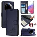 For Xiaomi 15 Ultra Cat Rat Embossed Pattern RFID Leather Phone Case with Lanyard(Blue)