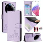 For Xiaomi 15 Ultra Cat Rat Embossed Pattern RFID Leather Phone Case with Lanyard(Purple)