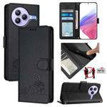 For Xiaomi Civi 5 Pro 5G Cat Rat Embossed Pattern RFID Leather Phone Case with Lanyard(Black)