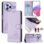 For Xiaomi Civi 5 Pro 5G Cat Rat Embossed Pattern RFID Leather Phone Case with Lanyard(Purple)