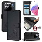 For Xiaomi 15S Pro 5G Cat Rat Embossed Pattern RFID Leather Phone Case with Lanyard(Black)