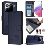 For Xiaomi 15S Pro 5G Cat Rat Embossed Pattern RFID Leather Phone Case with Lanyard(Blue)