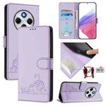 For Xiaomi Poco M7 5G / C75 4G Cat Rat Embossed Pattern RFID Leather Phone Case with Lanyard(Purple)