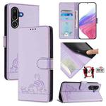 For Samsung Galaxy M56 5G Cat Rat Embossed RFID Leather Phone Case with Lanyard(Purple)