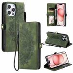 For iPhone 16 Pro Max Skin Feel Totem Embossed Leather Phone Case(Deep Green)