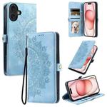 For iPhone 16 Plus Skin Feel Totem Embossed Leather Phone Case(Blue)