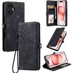 For iPhone 16 Skin Feel Totem Embossed Leather Phone Case(Black)