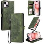 For iPhone 15 Plus Skin Feel Totem Embossed Leather Phone Case(Deep Green)