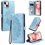 For iPhone 15 Plus Skin Feel Totem Embossed Leather Phone Case(Blue)