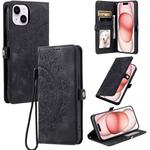 For iPhone 15 Plus Skin Feel Totem Embossed Leather Phone Case(Black)