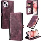 For iPhone 14 Plus Skin Feel Totem Embossed Leather Phone Case(Wine Red)