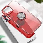 For iPhone 12 / 12 Pro Transparent TPU Protective Case with Metal Ring Holder(Red)