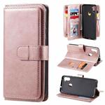 For Samsung Galaxy A11 Multifunctional Magnetic Copper Buckle Horizontal Flip Solid Color Leather Case with 10 Card Slots & Wallet & Holder & Photo Frame(Rose Gold)