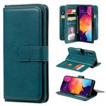 For Samsung Galaxy A50 Multifunctional Magnetic Copper Buckle Horizontal Flip Solid Color Leather Case with 10 Card Slots & Wallet & Holder & Photo Frame(Dark Green)