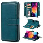 For Samsung Galaxy A50 Multifunctional Magnetic Copper Buckle Horizontal Flip Solid Color Leather Case with 10 Card Slots & Wallet & Holder & Photo Frame(Dark Green)