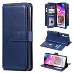 For Samsung Galaxy A70 Multifunctional Magnetic Copper Buckle Horizontal Flip Solid Color Leather Case with 10 Card Slots & Wallet & Holder & Photo Frame(Dark Blue)