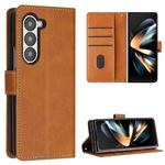 For Samsung Galaxy Z Fold5 Stitching Calf Texture Buckle Folding Leather Phone Case(Yellow)