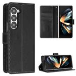 For Samsung Galaxy Z Fold5 Stitching Calf Texture Buckle Folding Leather Phone Case(Black)