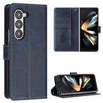 For Samsung Galaxy Z Fold5 Stitching Calf Texture Buckle Folding Leather Phone Case(Blue)