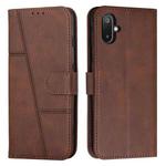 For Samsung Galaxy F06 5G / M06 5G Stitching Calf Texture Buckle Leather Phone Case(Brown)