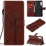 For LG G9 Tree & Cat Embossed Pattern Horizontal Flip Leather Case with Holder & Card Slots & Wallet & Lanyard(Coffee)