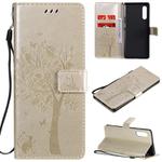 For LG G9 Tree & Cat Embossed Pattern Horizontal Flip Leather Case with Holder & Card Slots & Wallet & Lanyard(Gold)