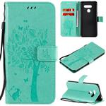 For LG K41S / K51S Tree & Cat Embossed Pattern Horizontal Flip Leather Case with Holder & Card Slots & Wallet & Lanyard(Green)