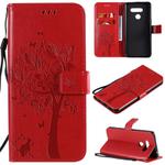 For LG K41S / K51S Tree & Cat Embossed Pattern Horizontal Flip Leather Case with Holder & Card Slots & Wallet & Lanyard(Red)