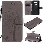 For LG K41S / K51S Tree & Cat Embossed Pattern Horizontal Flip Leather Case with Holder & Card Slots & Wallet & Lanyard(Gray)