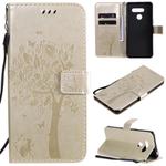 For LG K41S / K51S Tree & Cat Embossed Pattern Horizontal Flip Leather Case with Holder & Card Slots & Wallet & Lanyard(Gold)