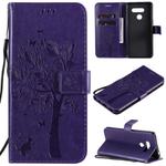For LG K50S Tree & Cat Embossed Pattern Horizontal Flip Leather Case with Holder & Card Slots & Wallet & Lanyard(Purple)