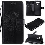 For LG K51 Tree & Cat Embossed Pattern Horizontal Flip Leather Case with Holder & Card Slots & Wallet & Lanyard(Black)