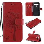 For LG K61 Tree & Cat Embossed Pattern Horizontal Flip Leather Case with Holder & Card Slots & Wallet & Lanyard(Red)