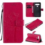 For LG K61 Tree & Cat Embossed Pattern Horizontal Flip Leather Case with Holder & Card Slots & Wallet & Lanyard(Rose Red)