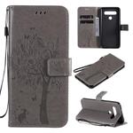 For LG K61 Tree & Cat Embossed Pattern Horizontal Flip Leather Case with Holder & Card Slots & Wallet & Lanyard(Gray)