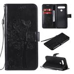 For LG K61 Tree & Cat Embossed Pattern Horizontal Flip Leather Case with Holder & Card Slots & Wallet & Lanyard(Black)