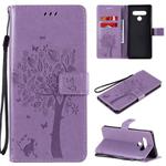 For LG Stylo 6 Tree & Cat Embossed Pattern Horizontal Flip Leather Case with Holder & Card Slots & Wallet & Lanyard(Light Purple)