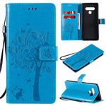 For LG Stylo 6 Tree & Cat Embossed Pattern Horizontal Flip Leather Case with Holder & Card Slots & Wallet & Lanyard(Blue)