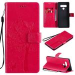 For LG Stylo 6 Tree & Cat Embossed Pattern Horizontal Flip Leather Case with Holder & Card Slots & Wallet & Lanyard(Rose Red)