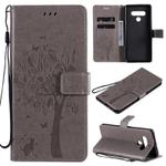 For LG Stylo 6 Tree & Cat Embossed Pattern Horizontal Flip Leather Case with Holder & Card Slots & Wallet & Lanyard(Gray)