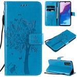 For Huawei Enjoy Z 5G Tree & Cat Embossed Pattern Horizontal Flip Leather Case with Holder & Card Slots & Wallet & Lanyard(Blue)