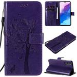 For Huawei Enjoy Z 5G Tree & Cat Embossed Pattern Horizontal Flip Leather Case with Holder & Card Slots & Wallet & Lanyard(Purple)